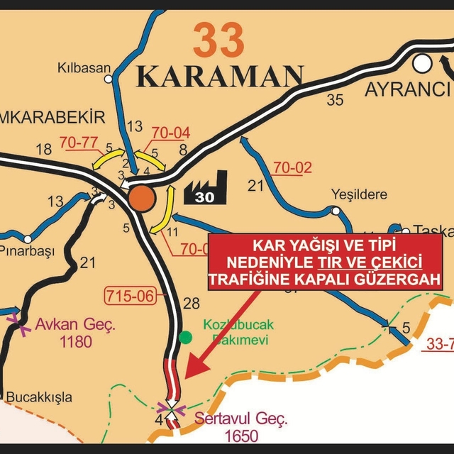 Sertavul Geçidi, kar ve tipi nedeniyle TIR ve kamyonların geçişine kapatıld...