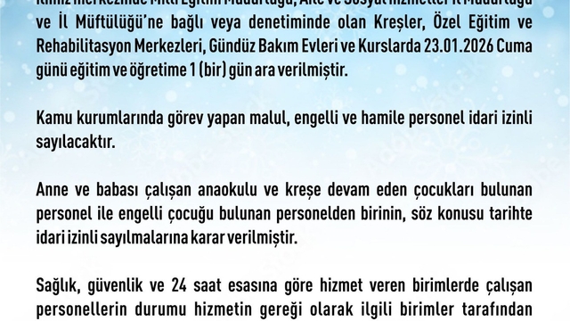 Elazığ'da rehabilitasyon ve bakımevi kurslarına kar tatili