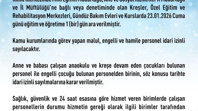 Elazığ'da bazı kurumlarda eğitime 1 gün ara