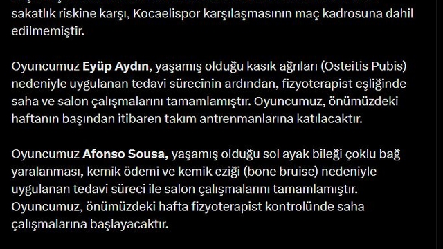 Samsunspor, 4 futbolcunun sakatlık durumunu açıkladı
