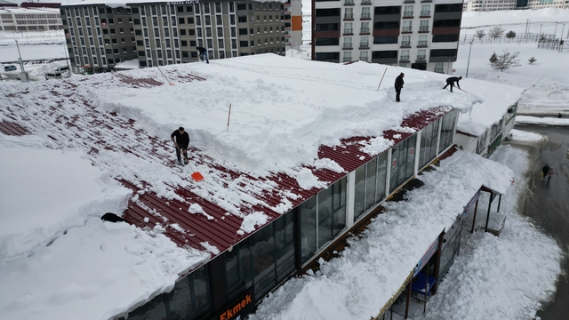 Bitlis'te çatılarda biriken karlar temizleniyor