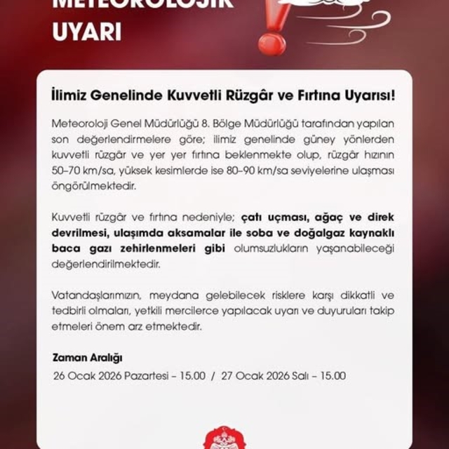 Niğde Valiliği uyardı: Kuvvetli rüzgar ve fırtına bekleniyor