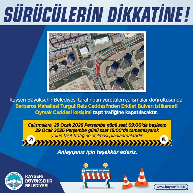 Büyükşehirden sürücülere 'yol çalışması' uyarısı