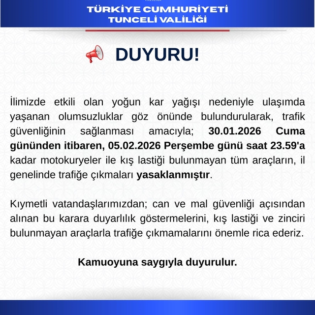 Tunceli'de motokuryeler ve kış lastiği olmayan araçların trafiğe çıkışı yas...