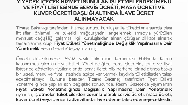 Bartın'da restoran ve kafelere ilave ücret uyarısı
