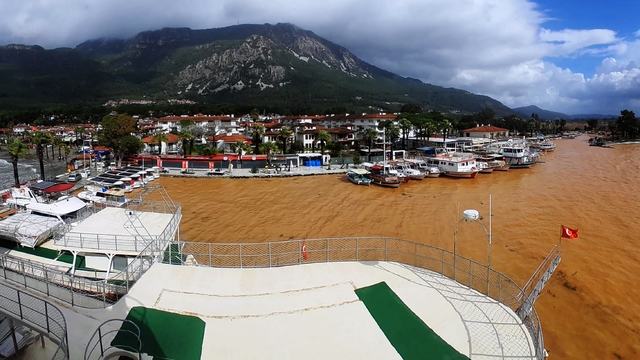 Akyaka'da denizin rengi kahverengiye döndü