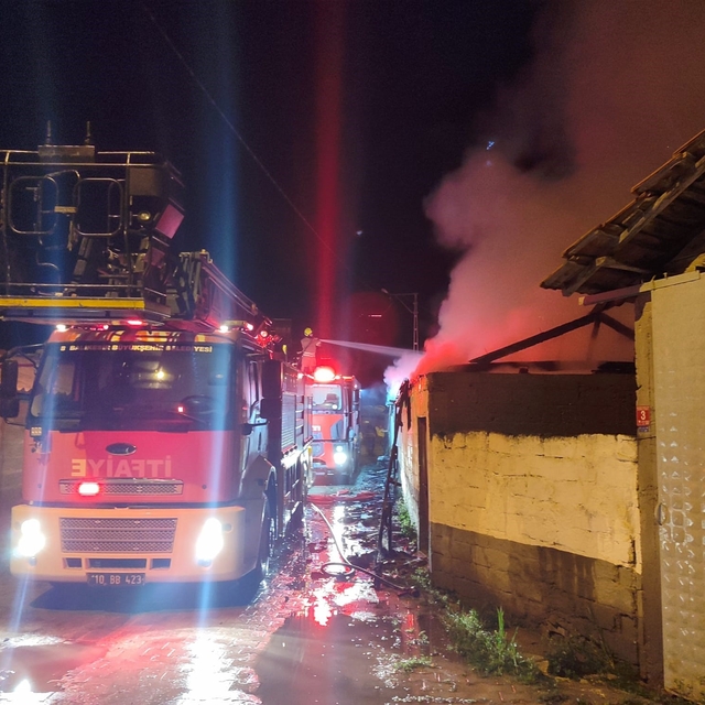 Manyas'ta samanlık yangını söndürüldü