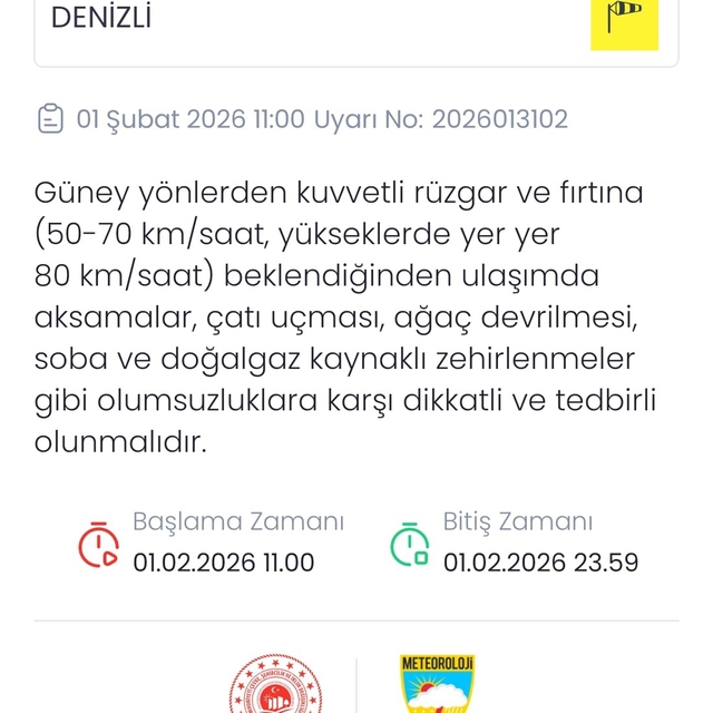Meteoroloji'den Denizli için fırtına uyarısı