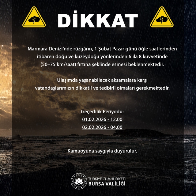 Bursa'da saatteki hızı 75 kilometreye ulaşan fırtına bekleniyor