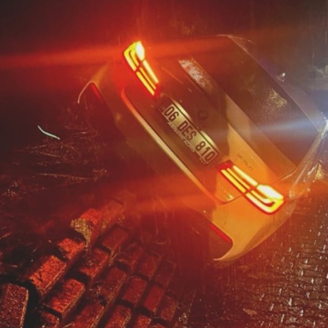 Fabrikanın peyzaj duvarına çarpan otomobildeki çift yaralandı