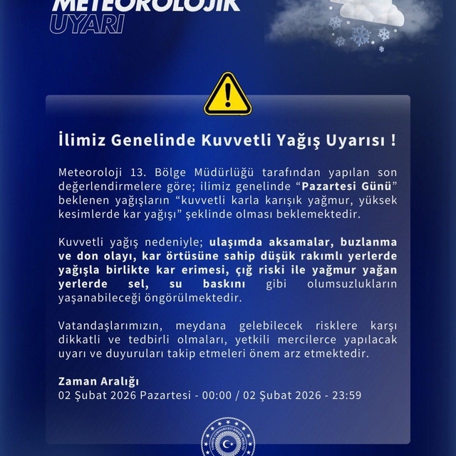 Meteorolojiden Bingöl için kuvvetli yağış uyarısı