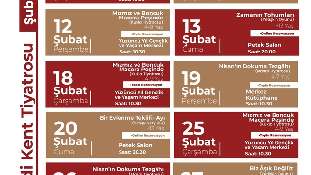Merkezefendi Kent Tiyatrosu'nun Şubat ayı oyun takvimi yayınlandı