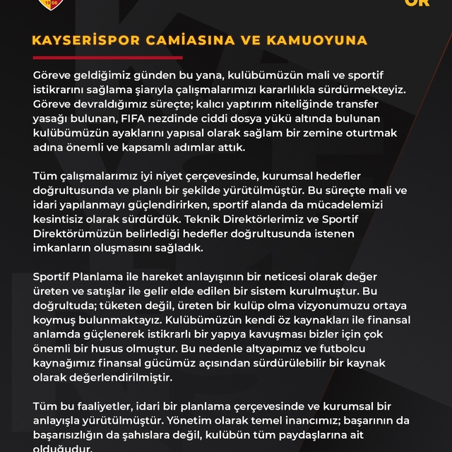 Zecorner Kayserispor'da olağanüstü kongre kararı