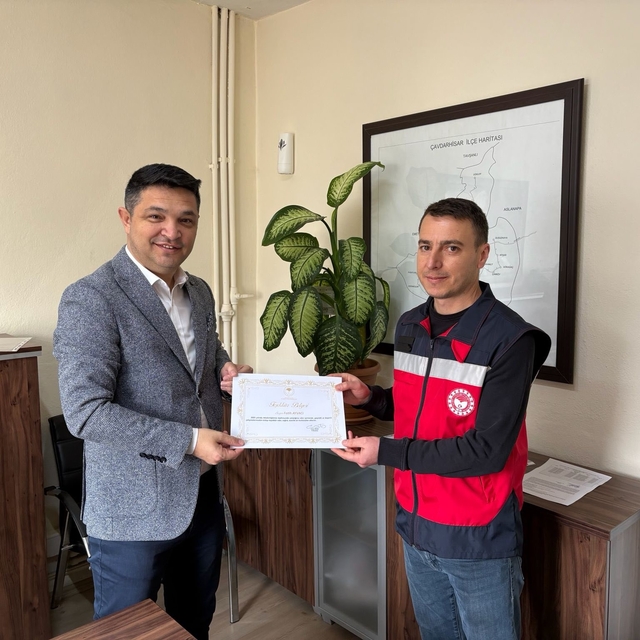 Çavdarhisar'da veteriner hekimlere teşekkür belgesi