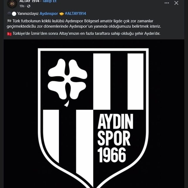 Altay'dan Aydınspor'a 'destek' paylaşımı