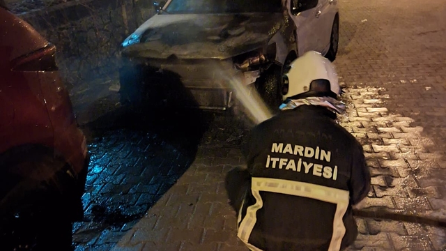 Mardin'de park halindeki otomobil yandı