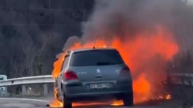 Ordu'da seyir halindeyken alev alan otomobil yandı