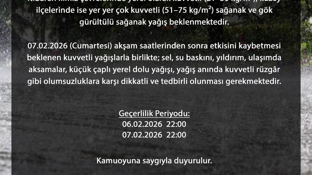 Bursa Valiliğinden kuvvetli yağış uyarısı