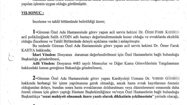 Giresun Özel Ada Hastanesi'ndeki sağlık skandalı Sağlık Bakanlığı raporuna yansıdı