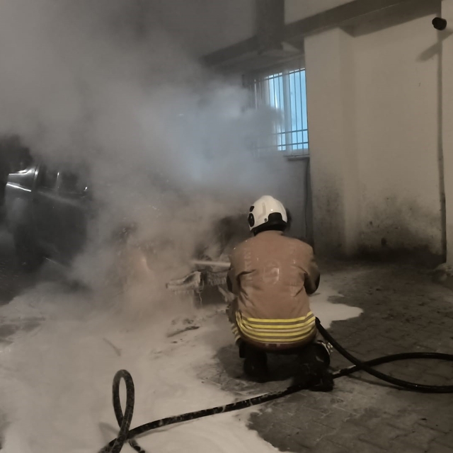 Park halindeki otomobil alevlere teslim oldu