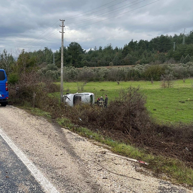 Bilecik'te devrilen otomobilin sürücüsü yaralandı