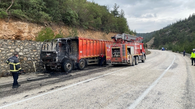 Bilecik'te seyir halindeki kamyon alev aldı