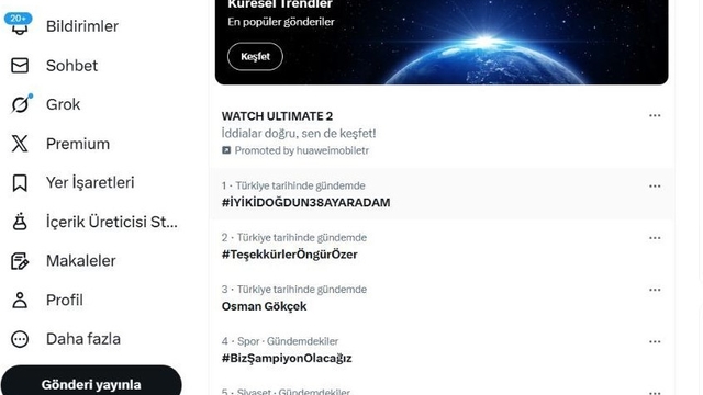 Baki Ersoy’un paylaştığı #İyiKiDoğdun38AyarAdam etiketi X gündeminde 1. sırada yer aldı