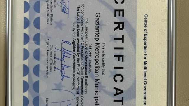 Gaziantep Büyükşehir'e Avrupa'dan yönetişim ödülü