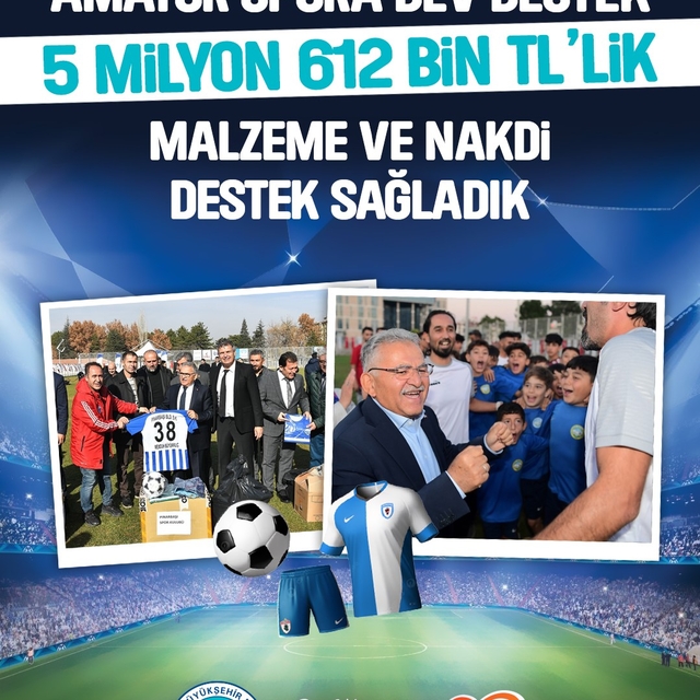 Başkan Büyükkılıç'tan amatör spora 5.6 milyon TL'lik dev destek