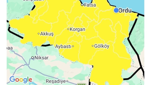 Ordu için sarı kodlu fırtına uyarısı