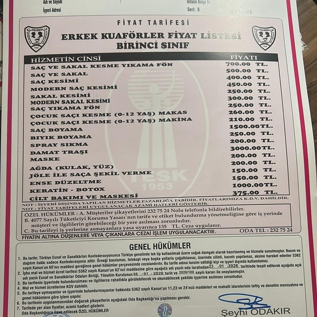 Kayseri'de berber ücretlerine zam