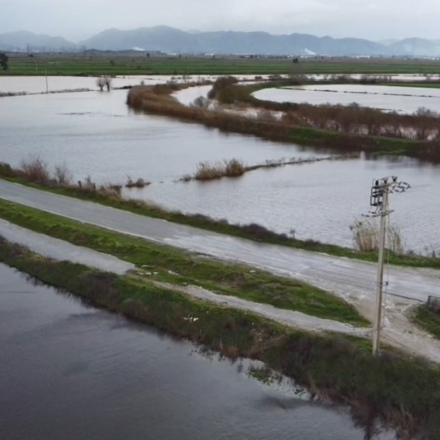 Büyük Menderes nehrindeki taşkın karayolunu kapattı