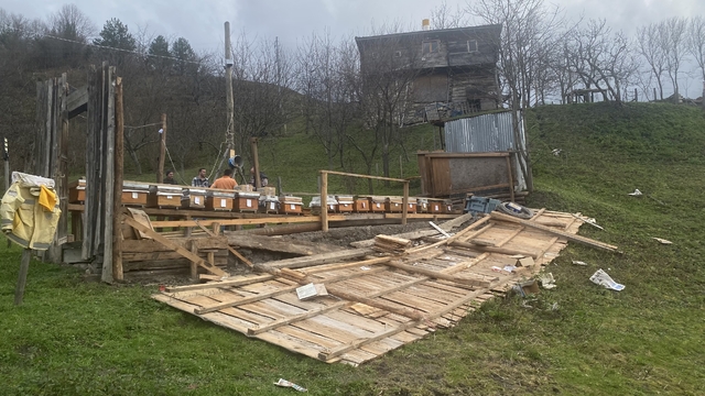 Sinop'ta kovanların yerleştirildiği arılığın rüzgarda uçması güvenlik kamerasında