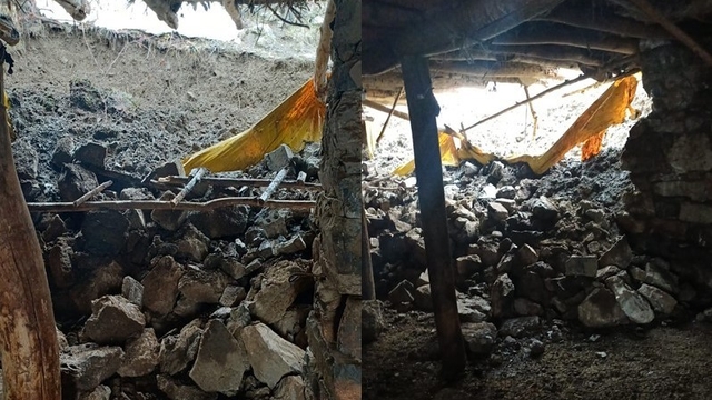 Hakkari'de yağış nedeniyle ahır çöktü