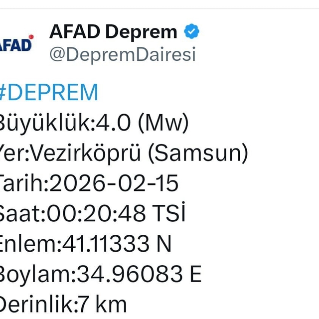 Samsun Vezirköprü'de gece yarısı korkutan deprem