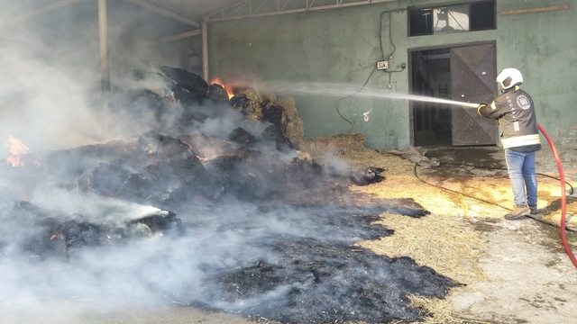 Harada çıkan yangında 70 balya saman yandı