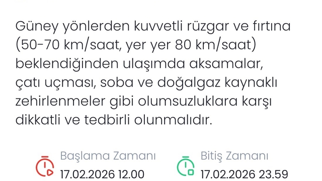 Denizli için fırtına uyarısı