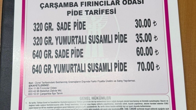 Çarşamba'da pide fiyatları belli oldu