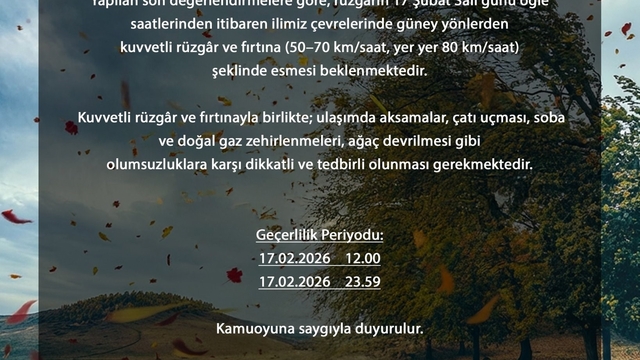 Bursa'da rüzgâr hızı 80 kilometreye çıkabilir
