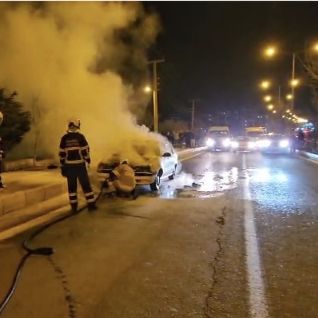 Mardin'de seyir halindeki otomobil alevlere teslim oldu