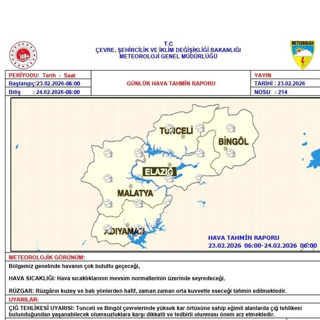 Tunceli için çığ uyarısı