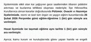 Tunceli'de 4 ilçede eğitime 'kar' engeli