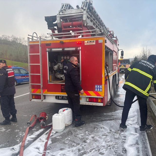 Sinop'ta seyir halindeki kamyonda çıkan yangın söndürüldü