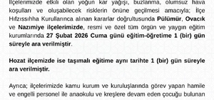 Tunceli’de 4 ilçede eğitime ‘kar’ nedeniyle 1 gün ara