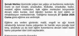 Şırnak'ta eğitime 1 gün ara