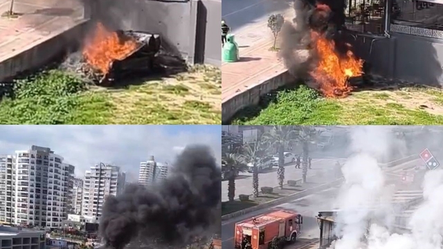 Mersin'de iş yerinin duvarına çarpan otomobil alev aldı: 1 yaralı