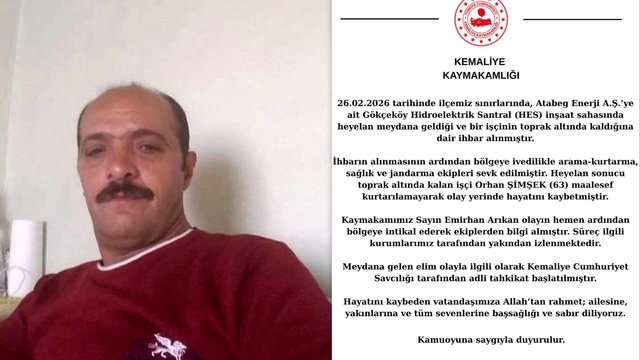 Kemaliye Kaymakamlığı, 4 gün sonra açıklama yaptı
Gökçeköy HES sahasında acı olay: 63 yaşındaki işçi öldü