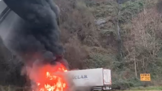 Rize'de Karadeniz Sahil Yolu'nda TIR alev aldı