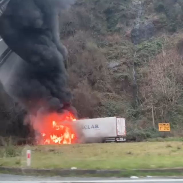 Rize'de Karadeniz Sahil Yolu'nda TIR alev aldı