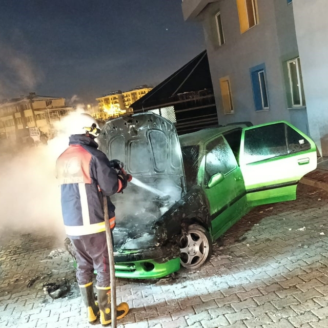 Van'da park halindeki otomobil yandı